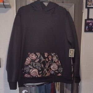 Elegant Black Hoodie with Floral Accent